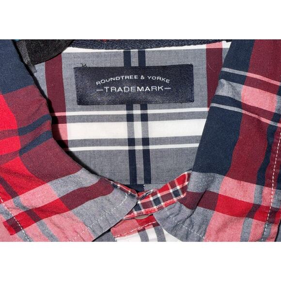 Roundtree & Yorke Men’s XL Red Plaid Short Sleeve Button Up Shirt Cotton - Picture 7 of 7